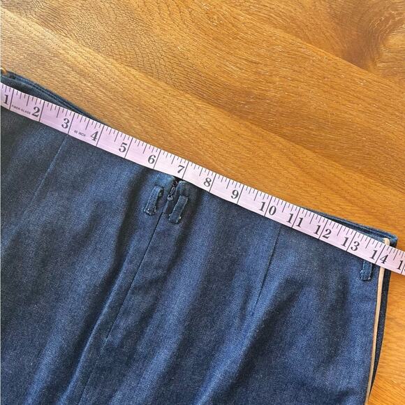 Y2K GAP dark denim midi skirt tan piping belt loops womens size 2 - Picture 5 of 8